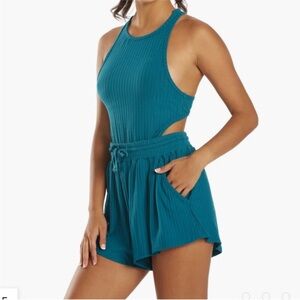 Free People Movement Blissed Out Romper size large teal ribbed